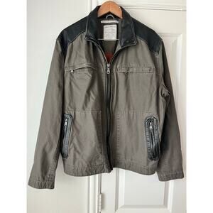 Tommy Bahama Mens XL Moto Canvas Jacket Black Leather Accents Zip Pockets Biker